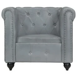 VidaXL Fauteuil Chesterfield-stijl Echt Leer Grijs -Tuinmeubel Winkel 05b5b3eb5a20435c9d693b9e4690bed0
