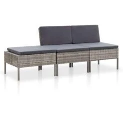 VidaXL 3-delige Loungeset Met Kussens Poly Rattan Grijs
