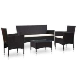 VidaXL 4-delige Loungeset Met Kussens Poly Rattan Zwart
