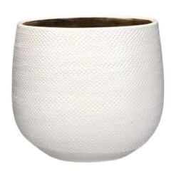 Mica Decorations Bloempot - Wit Met Relief - Keramiek - 20 X 25 Cm
