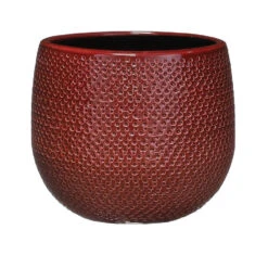 Mica Decorations Bloempot - Bordeaux - Ribbel - Keramiek - 16 X 14 Cm