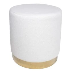 Giga Meubel Teddy Poef Wit - Met Gouden Onderstel - Poef Quinty
