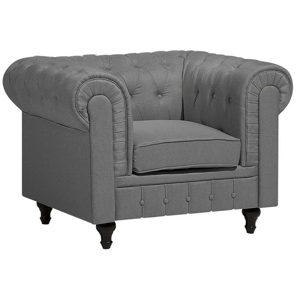 Beliani Fauteuil CHESTERFIELD - Grijs Polyester 3 Beliani Fauteuil CHESTERFIELD - Grijs Polyester