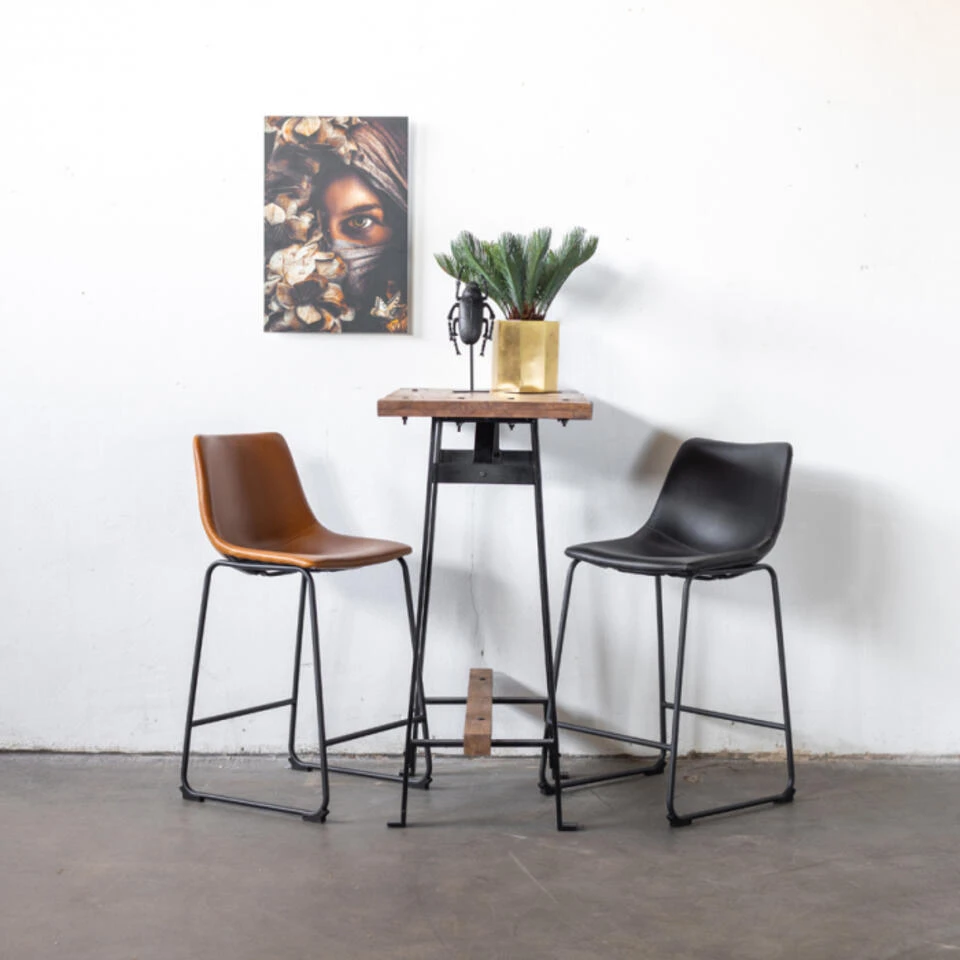 Barstoel Cognac - Metaal & PU Leer - Zithoogte 65cm - Barstoel Logan Cognac - 4 Barstoel Cognac - Metaal & PU Leer - Zithoogte 65cm - Barstoel Logan Cognac - - Afbeelding 2