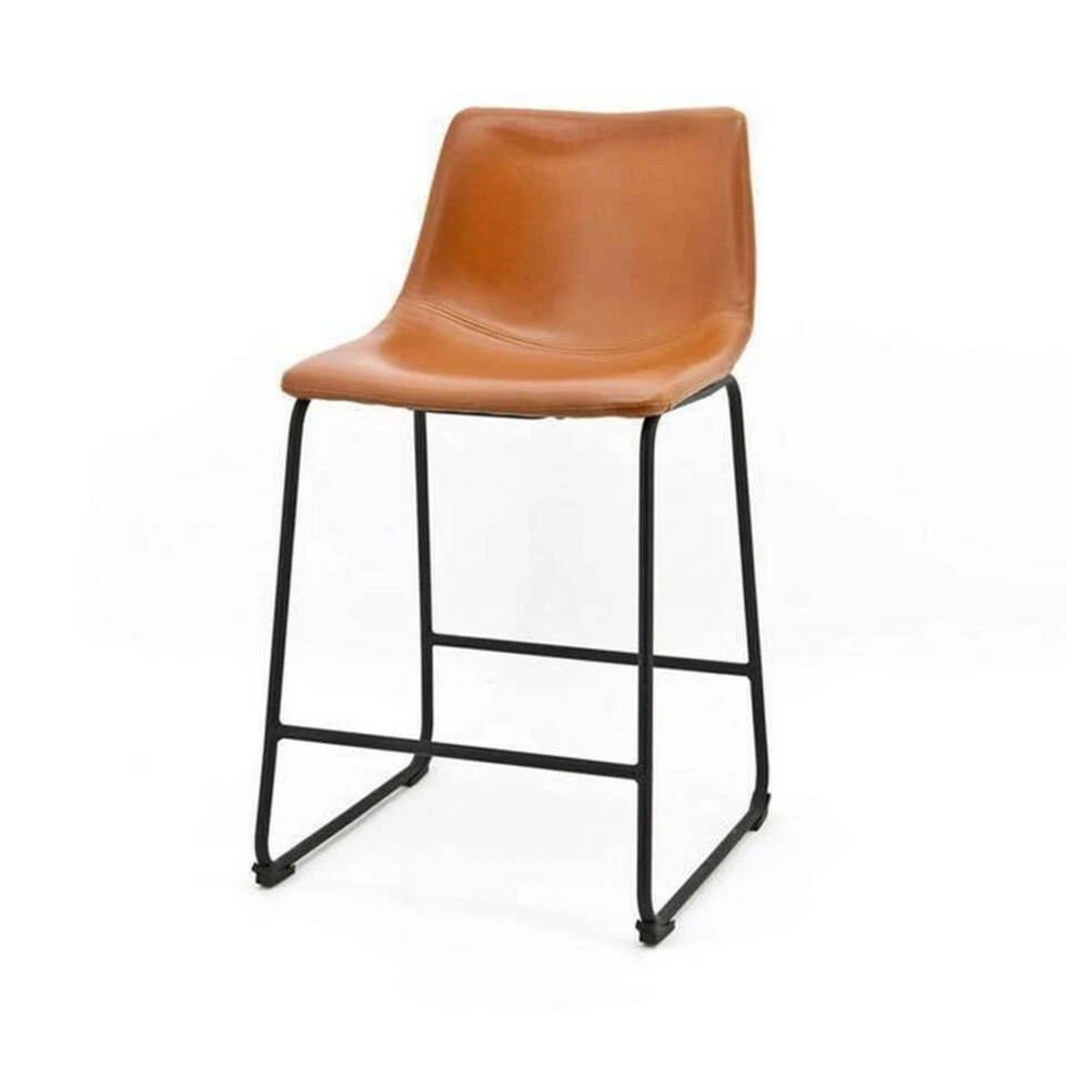 Barstoel Cognac - Metaal & PU Leer - Zithoogte 65cm - Barstoel Logan Cognac - 6 Barstoel Cognac - Metaal & PU Leer - Zithoogte 65cm - Barstoel Logan Cognac - - Afbeelding 4
