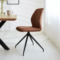 Industriële Eetkamerstoel Grizzly Cognac - Stof - Bruin -Tuinmeubel Winkel 1000042457 0101