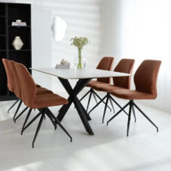 Industriële Eetkamerstoel Grizzly Cognac - Stof - Bruin -Tuinmeubel Winkel 1000042457 0103