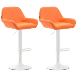 CLP Set Van 2 Barkrukken Braga Wit Frame Kunstleer - Oranje