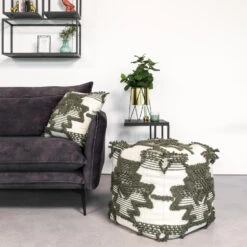 Giga Meubel Poef Kubus Groen/Grijs - 45x45x45cm - Poef Liam -Tuinmeubel Winkel 1000054497 0104