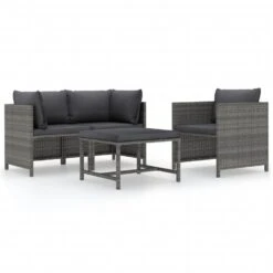 Tuinmeubel Winkel 36 VidaXL 4-delige Loungeset Met Kussens Poly Rattan Grijs