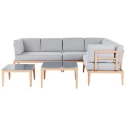 Beliani Loungeset RIMA III - Grijs Aluminium - Grijze Kussenset