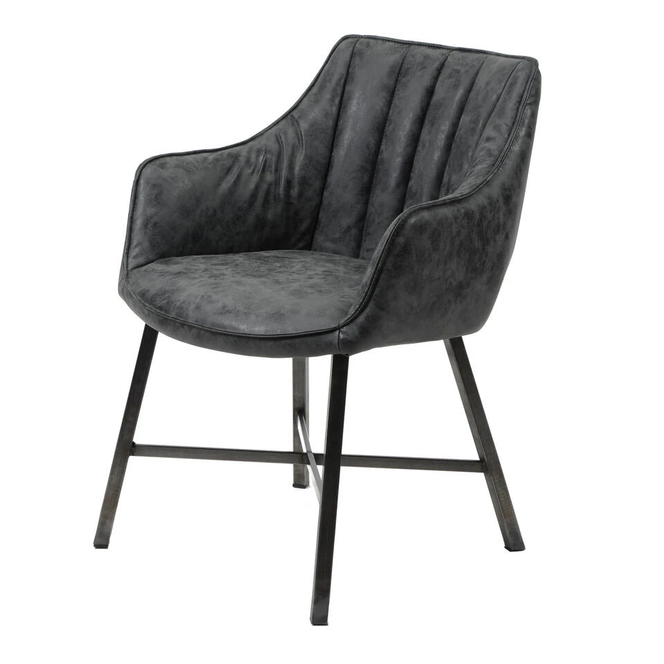 Giga Meubel Eetkamerfauteuil Zwart - PU-Leer - RVS Onderstel 3 Giga Meubel Eetkamerfauteuil Zwart - PU-Leer - RVS Onderstel