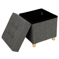 ACAZA Poef - Opvouwbaar - Met Poten - Stof - 38 Cm - Donkergrijs -Tuinmeubel Winkel 1000068047 0102