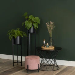 QUVIO Poef Met Vier Metalen Poten - Velvet - Vintage Roze -Tuinmeubel Winkel 1000071931 0103