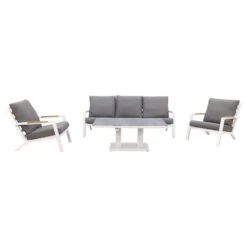 Hampton/Rockford stoel-bank Loungeset 4-delig – Wit/Teak