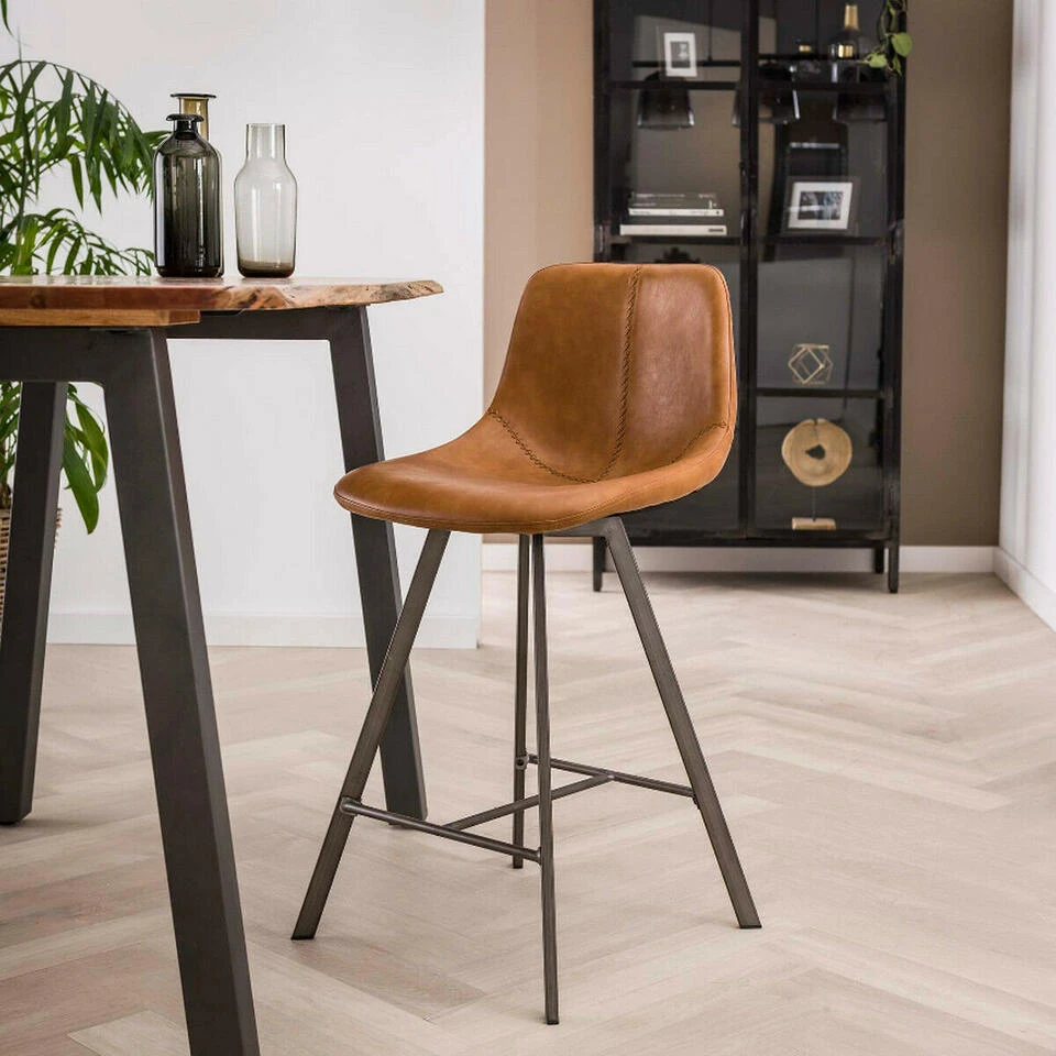Barstoel Jill Kuip - Lederlook - Bruin 4 Barstoel Jill Kuip - Lederlook - Bruin - Afbeelding 2