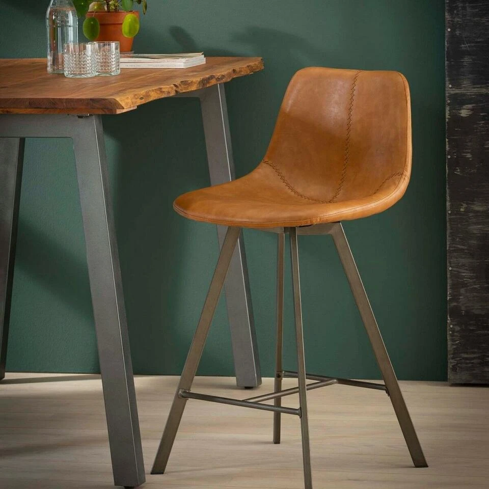 Barstoel Jill Kuip - Lederlook - Bruin 5 Barstoel Jill Kuip - Lederlook - Bruin - Afbeelding 3