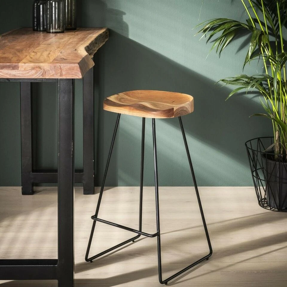 Essex Barkruk Acaciahout - Hout - Bruin 4 Essex Barkruk Acaciahout - Hout - Bruin - Afbeelding 2