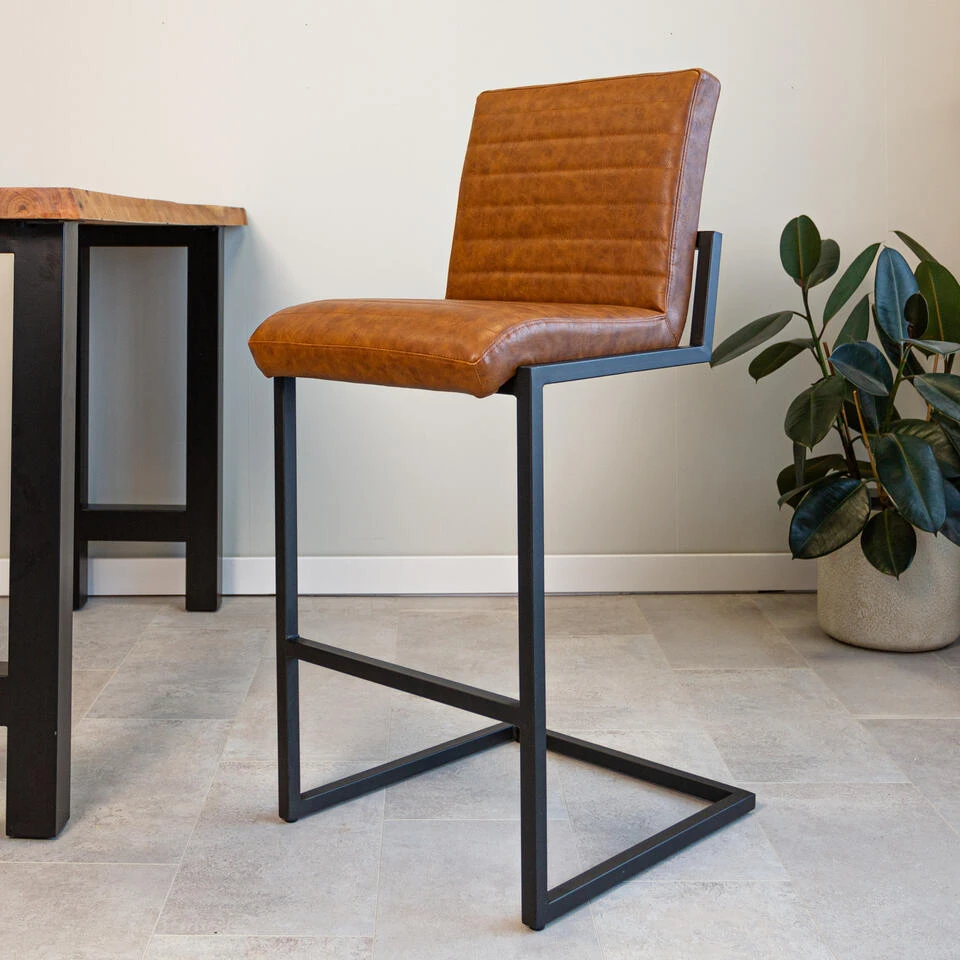 Set Van 2 Barkrukken Industrieel Kuba Cognac Zithoogte 78 Cm Kunstleder 4 Set Van 2 Barkrukken Industrieel Kuba Cognac Zithoogte 78 Cm Kunstleder - Afbeelding 2