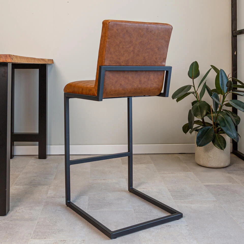 Set Van 2 Barkrukken Industrieel Kuba Cognac Zithoogte 78 Cm Kunstleder 6 Set Van 2 Barkrukken Industrieel Kuba Cognac Zithoogte 78 Cm Kunstleder - Afbeelding 4