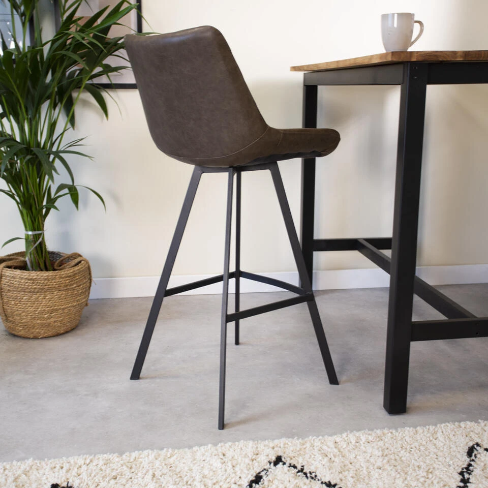 Set Van 2 Barkrukken Industrieel Juno Taupe Zithoogte 70 Cm Kunstleder 6 Set Van 2 Barkrukken Industrieel Juno Taupe Zithoogte 70 Cm Kunstleder - Afbeelding 4