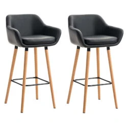 CLP Set Van 2 Barkrukken Grant Kunstleder Zwart