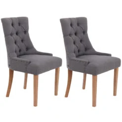 CLP Set Van 2 Eetkamerstoelen Aberdeen Licht Bruin Frame Stof Grijs