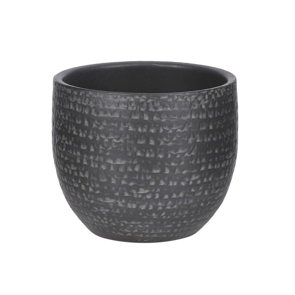 Mica Decorations Plantenpot/bloempot - Terracotta - Zwart/grijs - D14/H12 Cm 3 Mica Decorations Plantenpot/bloempot - Terracotta - Zwart/grijs - D14/H12 Cm