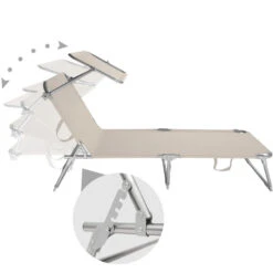 Tectake - Ligbed Met Zonnedak Beige -Tuinmeubel Winkel 1000083093 0102