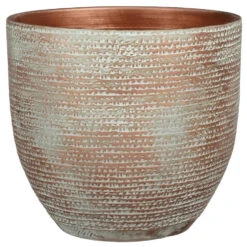 Mica Decorations Plantenpot - Terracotta - Koper Met Wit - D29/H26 Cm