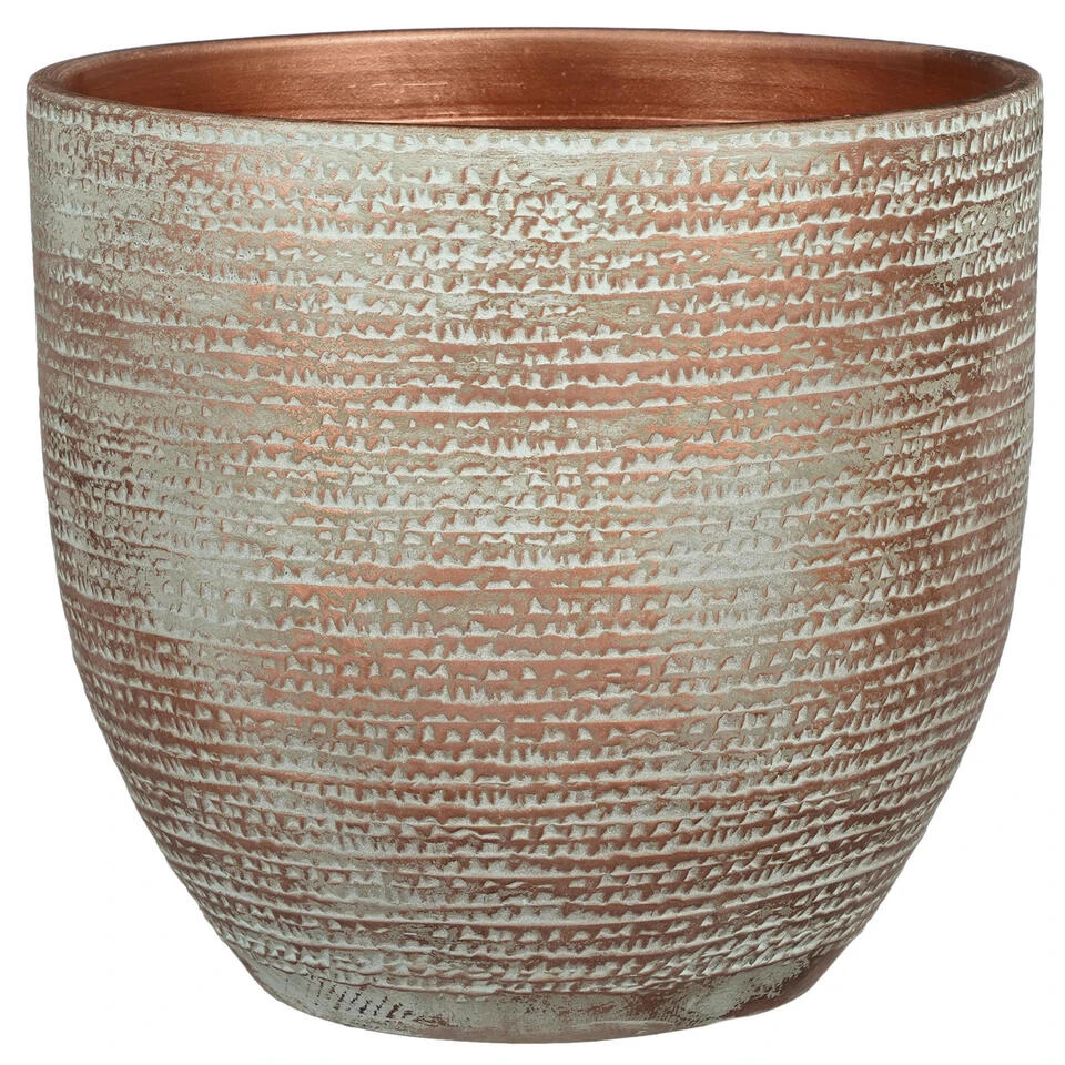 Mica Decorations Plantenpot - Terracotta - Koper Met Wit - D29/H26 Cm 3 Mica Decorations Plantenpot - Terracotta - Koper Met Wit - D29/H26 Cm