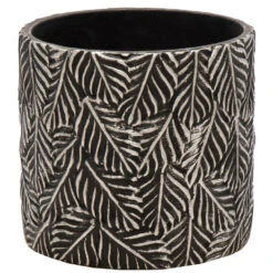 Mega Collections Plantenpot - Keramiek - Antraciet/zilver - D14 Cm