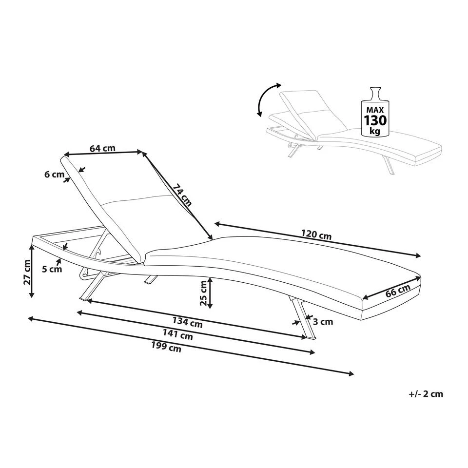 Beliani Tuinligstoel AMELIA - Grijs Textiel, Aluminium 4 Beliani Tuinligstoel AMELIA - Grijs Textiel, Aluminium - Afbeelding 2