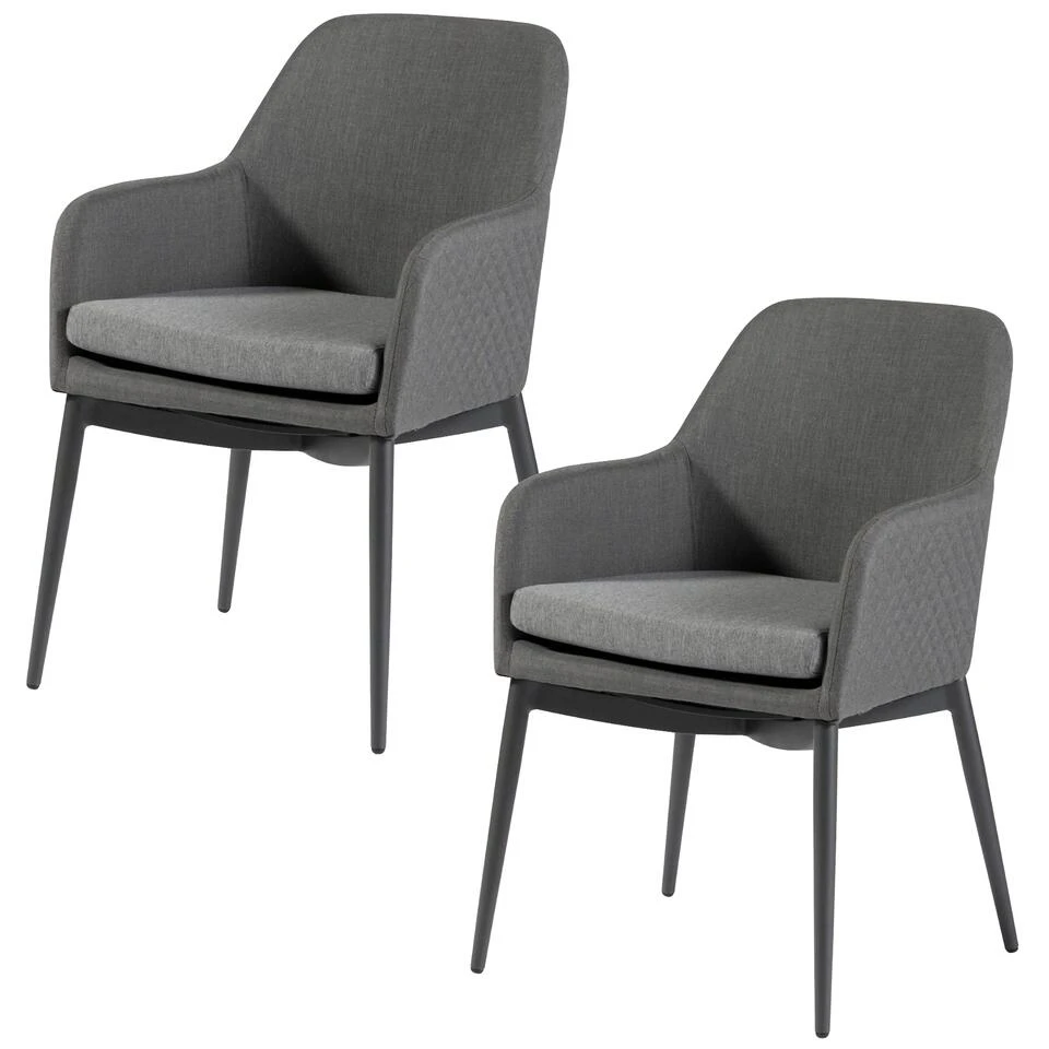 Exotan Tuinstoel Domino - Alumnium/Kunststof - Grijs - Set Van 2 3 Exotan Tuinstoel Domino - Alumnium/Kunststof - Grijs - Set Van 2