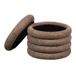 WOOOD Poef Kimi - Teddy - Bruin - 32x40x40 -Tuinmeubel Winkel 1000093875 0102