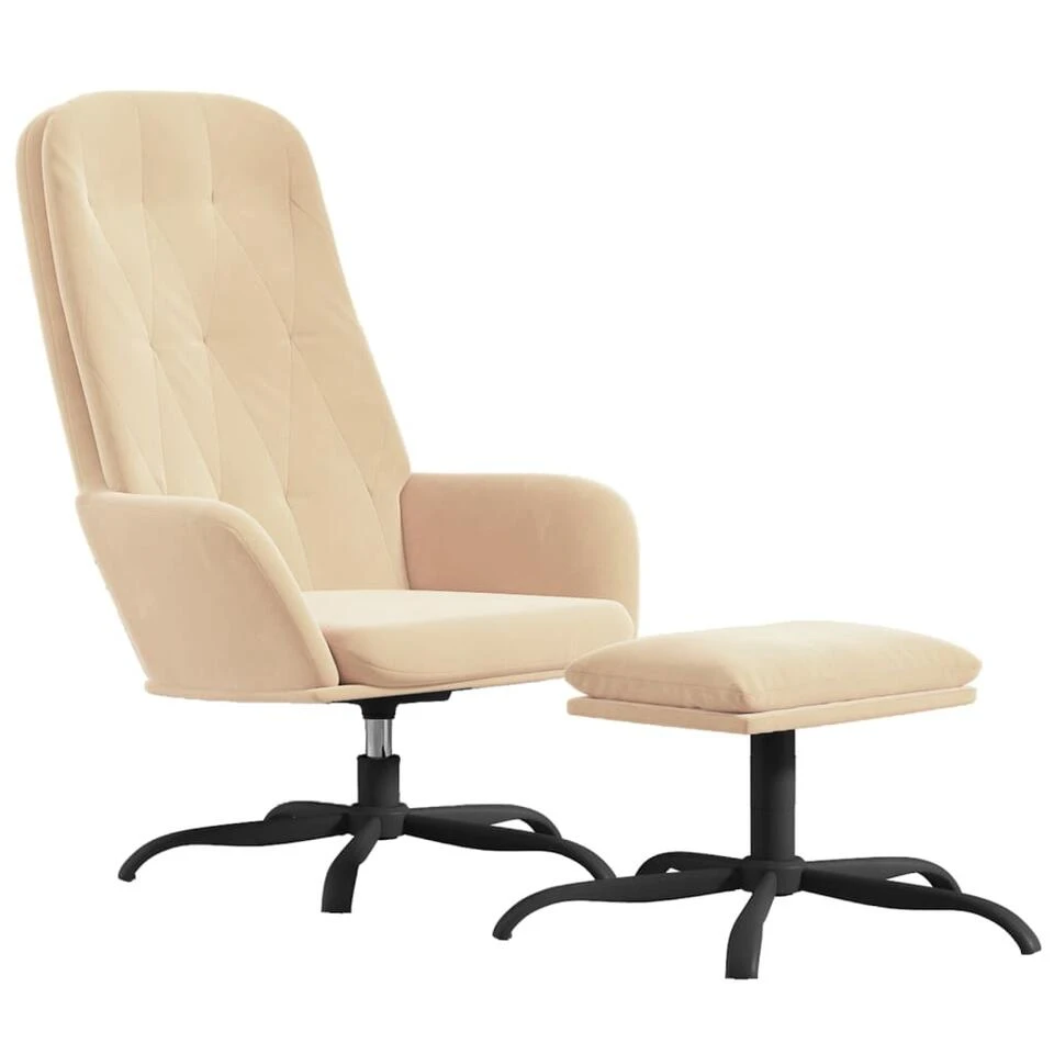 VidaXL Relaxstoel Met Voetenbank Crèmewit Fluweel 3 VidaXL Relaxstoel Met Voetenbank Crèmewit Fluweel