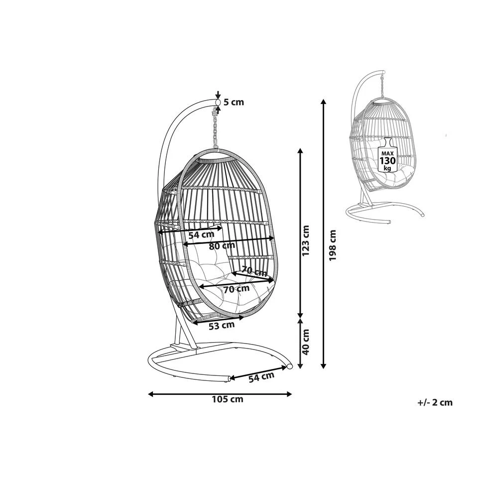 Beliani Hangstoel SESIA - Grijs Polyester, Pe Rotan 4 Beliani Hangstoel SESIA - Grijs Polyester, Pe Rotan - Afbeelding 2