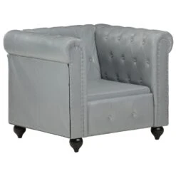 VidaXL Fauteuil Chesterfield-stijl Echt Leer Grijs