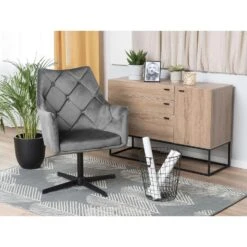 Beliani Fauteuil VAKSALA - Grijs Fluweel -Tuinmeubel Winkel 1853c4e1274d4d17b0c504c072603b0e