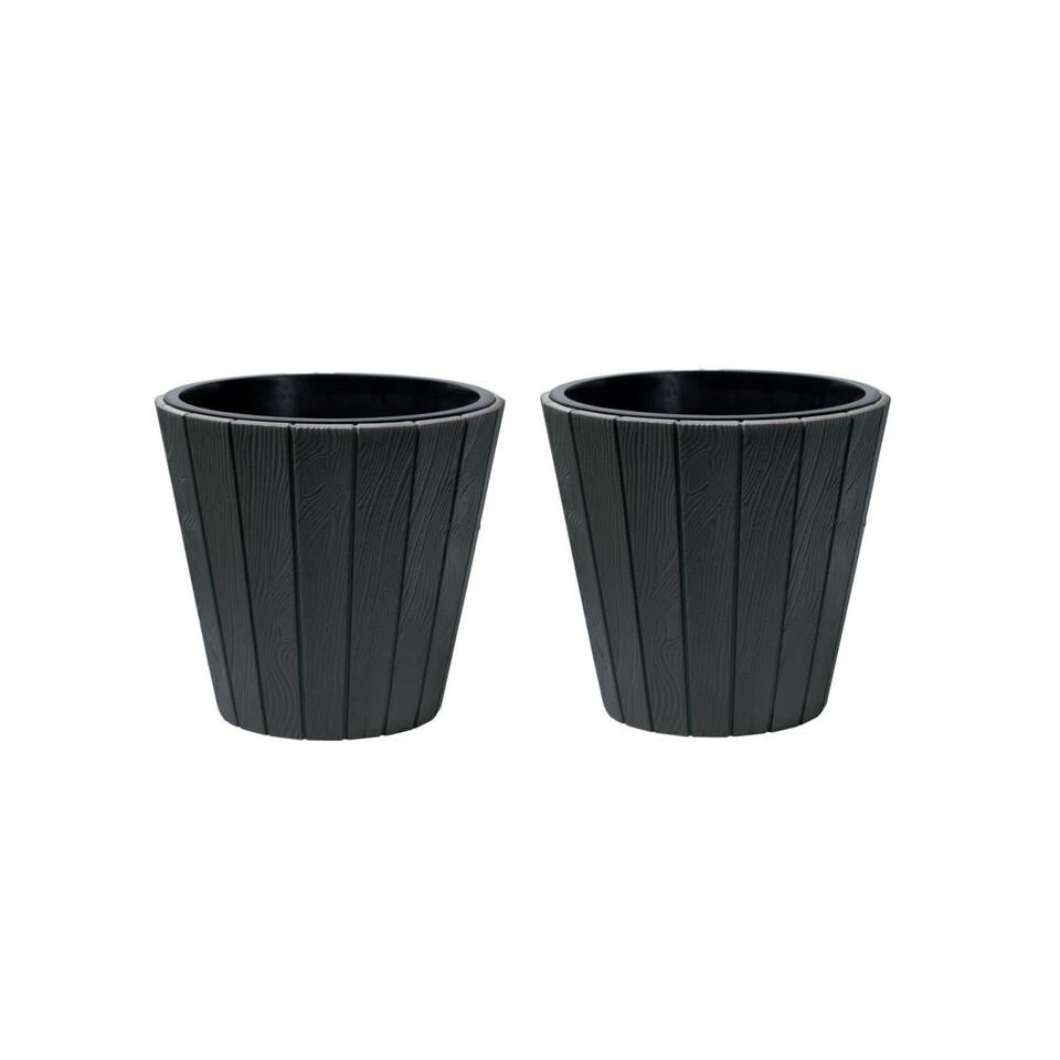 Merkloos Bloempot - Hout Look - Grijs - Kunststof - 40 Cm 5 Merkloos Bloempot - Hout Look - Grijs - Kunststof - 40 Cm - Afbeelding 3