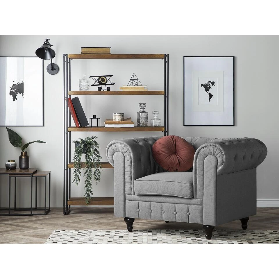 Beliani Fauteuil CHESTERFIELD - Grijs Polyester 4 Beliani Fauteuil CHESTERFIELD - Grijs Polyester - Afbeelding 2