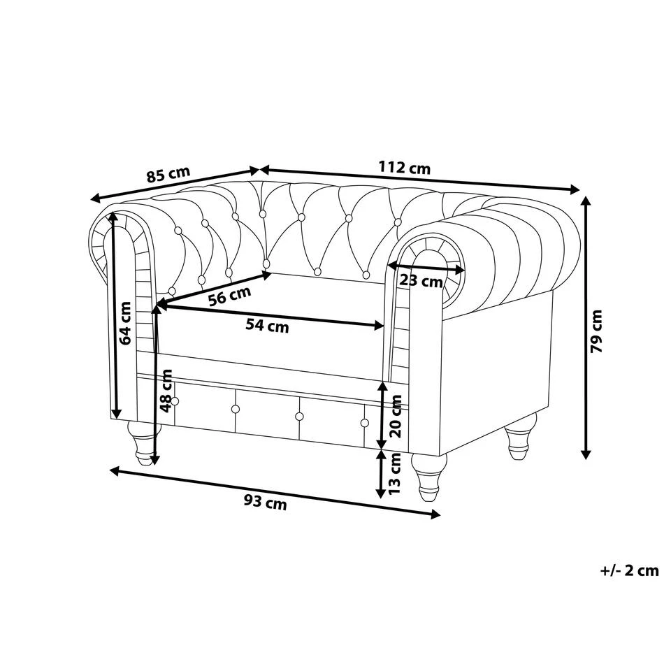 Beliani Fauteuil CHESTERFIELD - Grijs Polyester 5 Beliani Fauteuil CHESTERFIELD - Grijs Polyester - Afbeelding 3