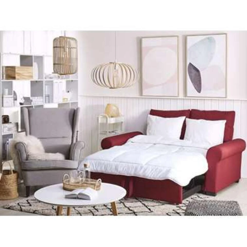 Beliani Slaapbank - SILDA Rood Polyester 5 Beliani Slaapbank - SILDA Rood Polyester - Afbeelding 3