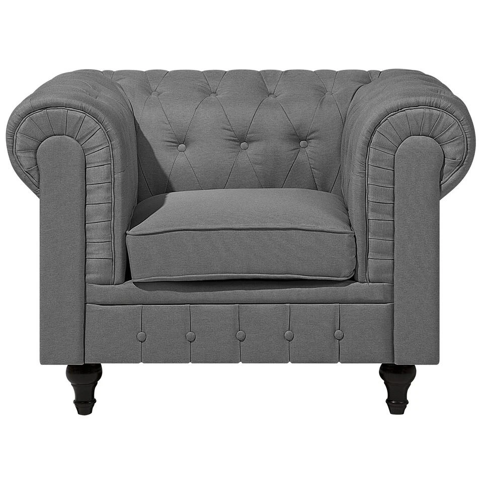 Beliani Fauteuil CHESTERFIELD - Grijs Polyester 6 Beliani Fauteuil CHESTERFIELD - Grijs Polyester - Afbeelding 4