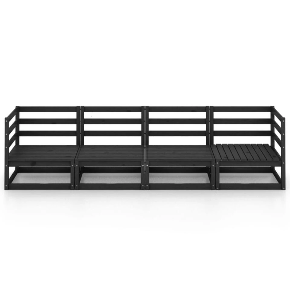 VidaXL Tuinbank 4-zits Massief Grenenhout Zwart 5 VidaXL Tuinbank 4-zits Massief Grenenhout Zwart - Afbeelding 3