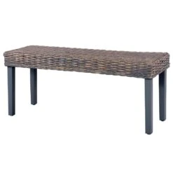 VidaXL Bankje 110 Cm Natuurlijk Kubu Rattan En Massief Mangohout Grijs -Tuinmeubel Winkel 7e0f7099f23641188fffccf28239518b