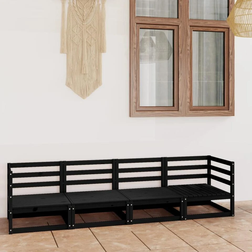 VidaXL Tuinbank 4-zits Massief Grenenhout Zwart 4 VidaXL Tuinbank 4-zits Massief Grenenhout Zwart - Afbeelding 2