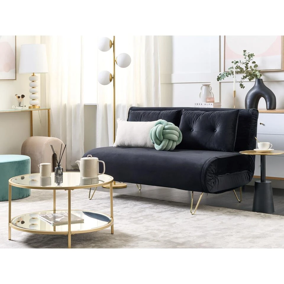 Beliani Tweezitsbank - VESTFOLD Zwart Fluweel 4 Beliani Tweezitsbank - VESTFOLD Zwart Fluweel - Afbeelding 2