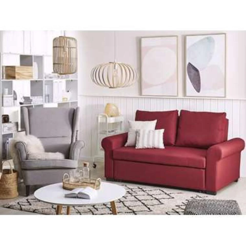 Beliani Slaapbank - SILDA Rood Polyester 4 Beliani Slaapbank - SILDA Rood Polyester - Afbeelding 2