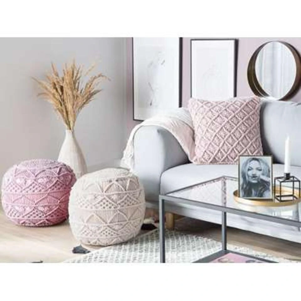 Beliani Poef KAYSERI - Beige Katoen 4 Beliani Poef KAYSERI - Beige Katoen - Afbeelding 2